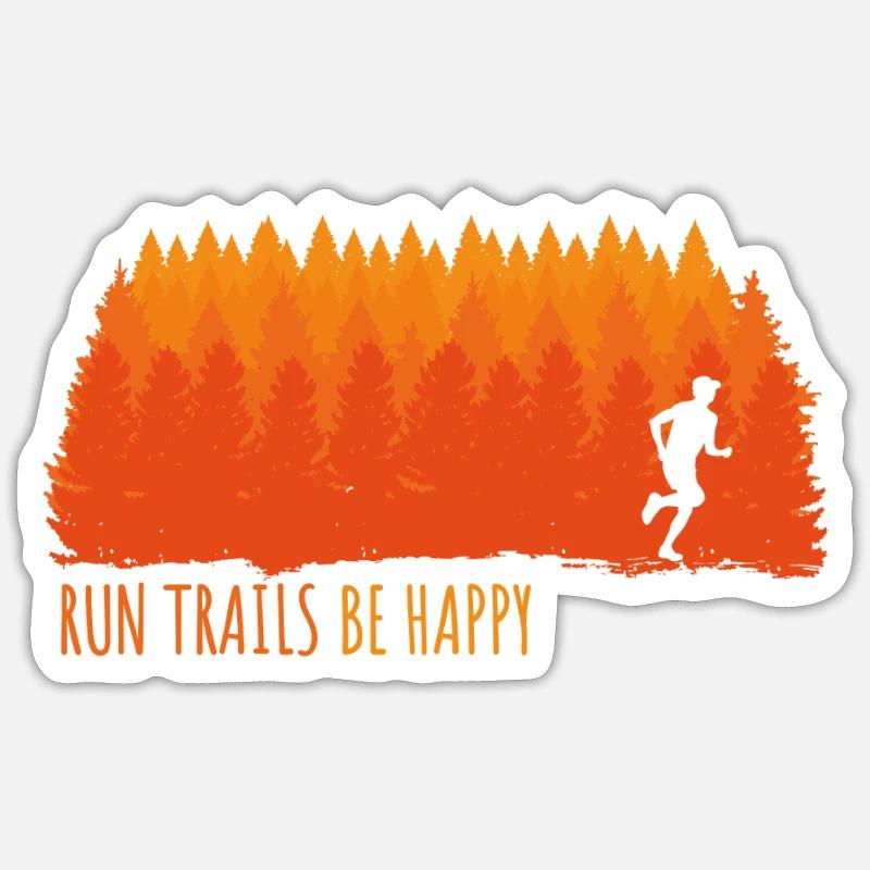 Run Trails Be Happy, Jogger Trail Runner Runner - Sticker taille S (10 x 10 cm) - blanc mat