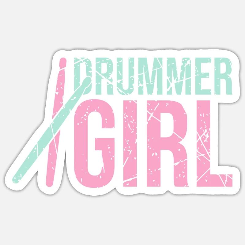 Batterie de fille batteur - Sticker taille S (10 x 10 cm) - blanc mat