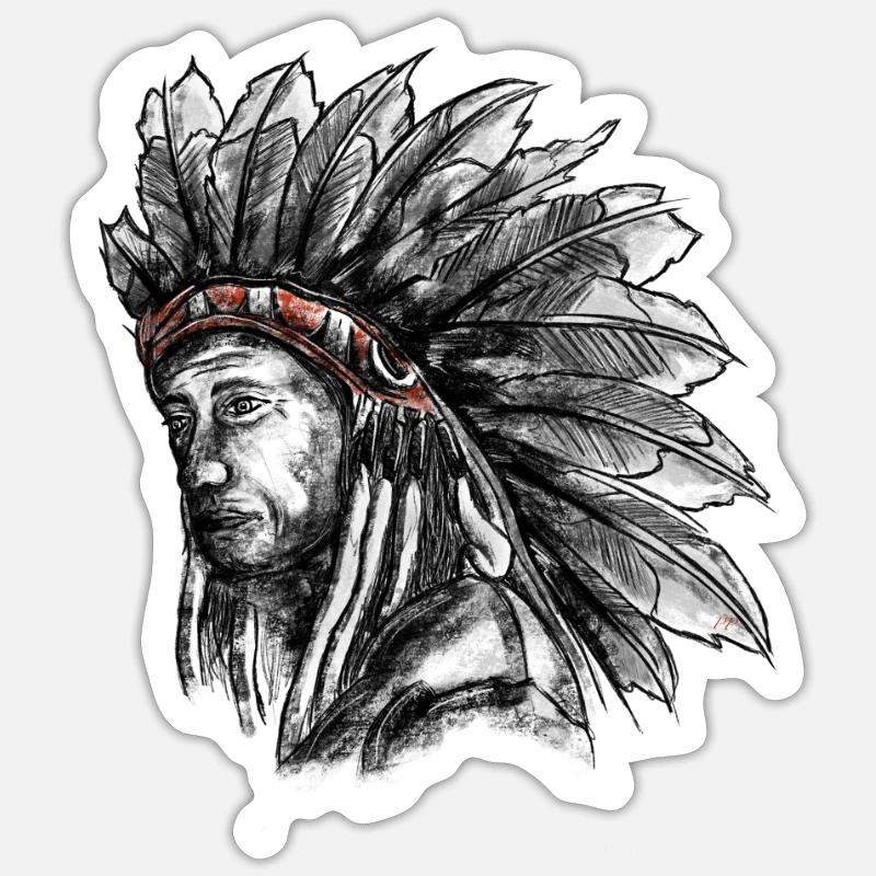 Häuptling - Sticker Größe S (10 x 10 cm) - Mattweiß