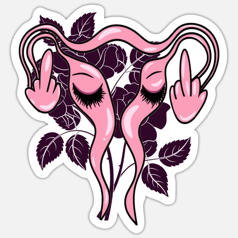 Mittelfinger Uterus Gebärmutter Pro-Choice - Sticker Größe S (10 x 10 cm) - Mattweiß