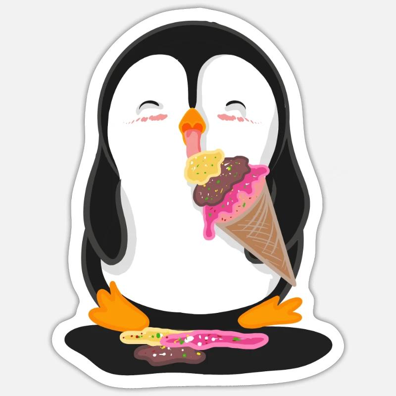 Penguin eats ice cream - Sticker size S (10 x 10 cm) - white matte