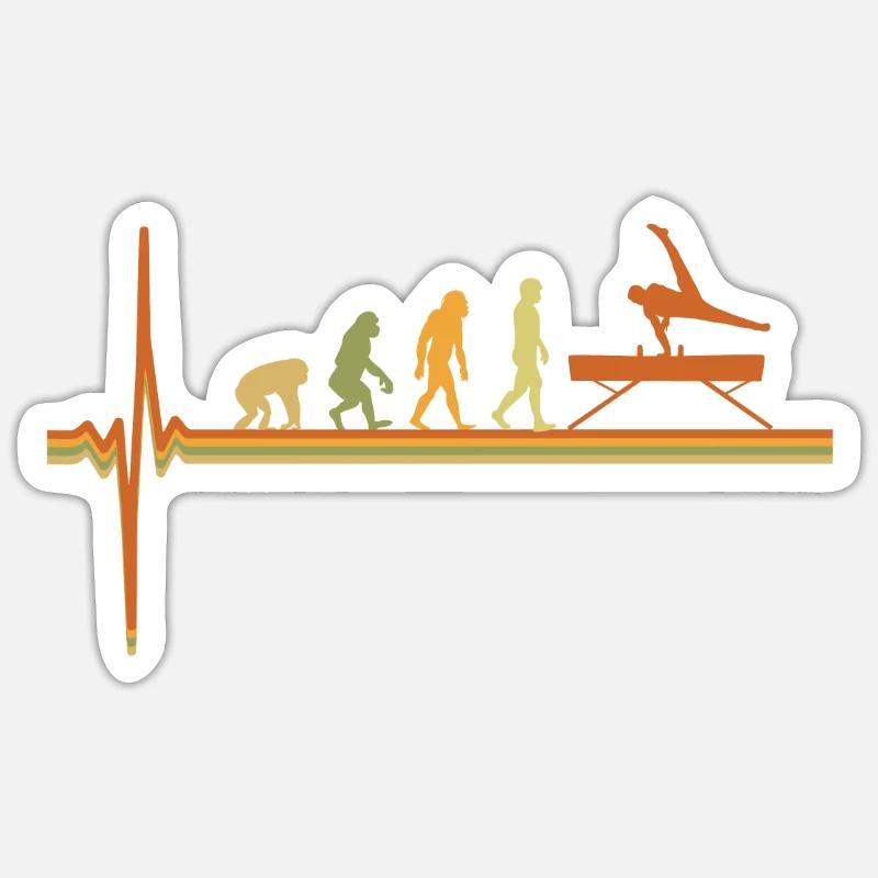 Turnen Herzschlag Turner Evolution Retro - Sticker Größe S (10 x 10 cm) - Mattweiß