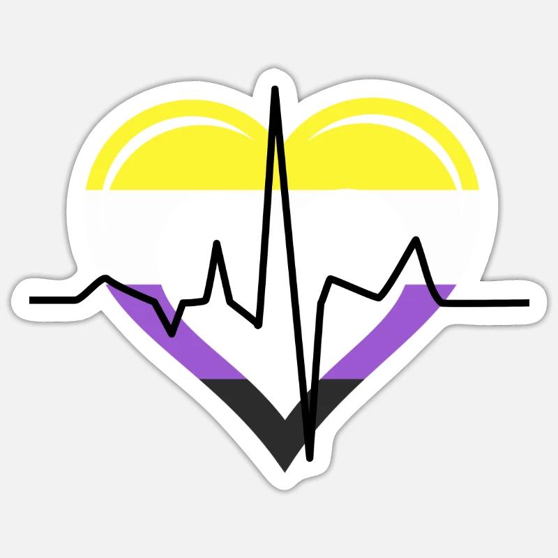 nonbinary Heartbeat - Sticker Größe S (10 x 10 cm) - Mattweiß