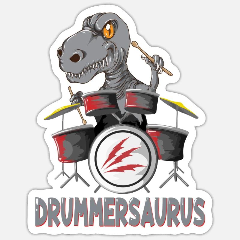 Dinosaurier Drummersaurus Drums Sticks Schlagzeug - Sticker Größe S (10 x 10 cm) - Mattweiß