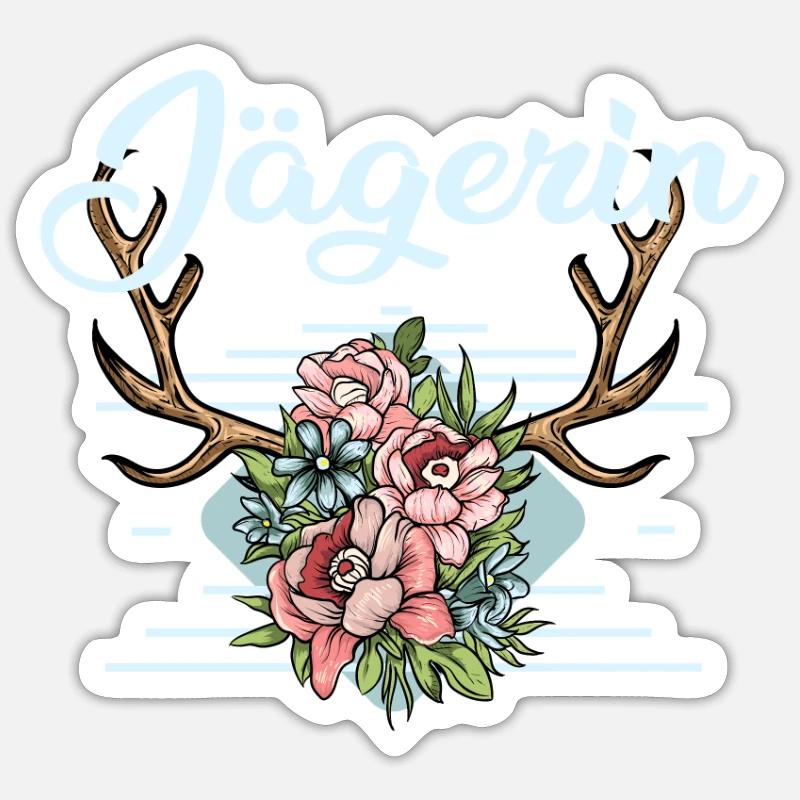 Jägerin Geweih Hirsch Rotwild Jäger Geschenk Sticker Größe S (10 x 10 cm)