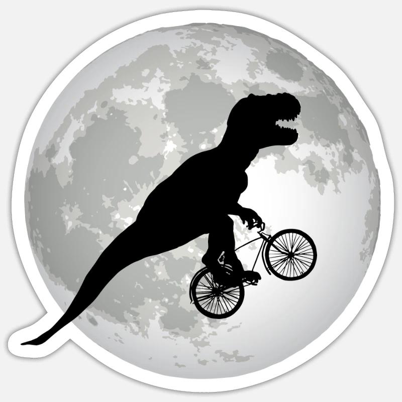 Funny Trex fait du vélo devant la pleine lune - Sticker taille S (10 x 10 cm) - blanc mat