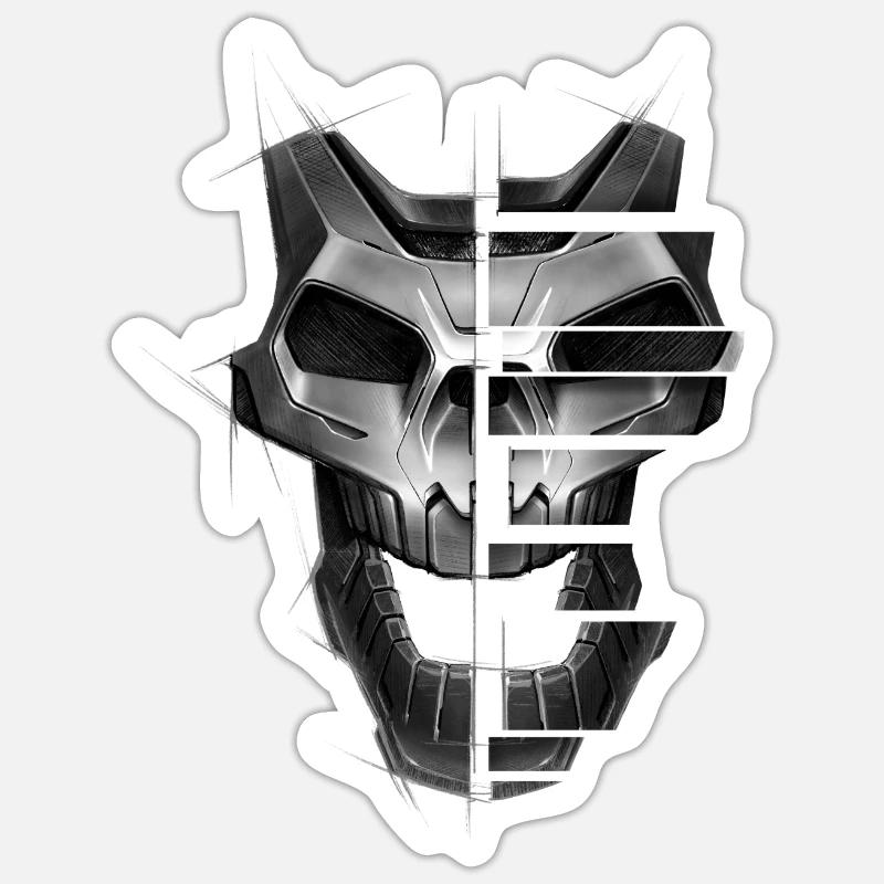 Robot crâne - Sticker taille S (10 x 10 cm) - blanc mat