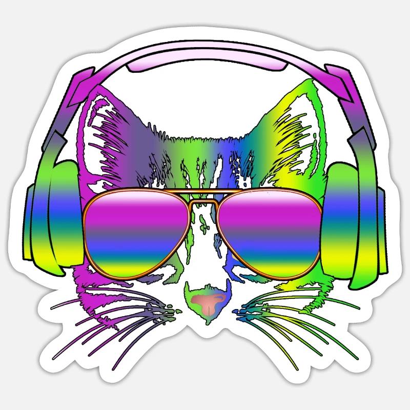 Dj Kitten Headphone - Sticker taille S (10 x 10 cm) - blanc mat