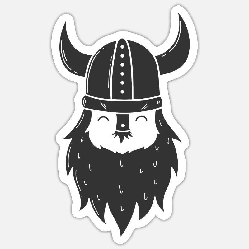 Wikinger mit Vollbart und Wikingerhelm - Sticker Größe S (10 x 10 cm) - Mattweiß