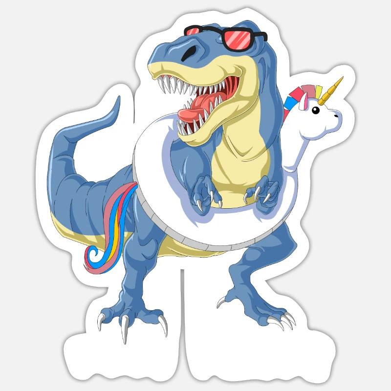 dinosaur pool party - Sticker size S (10 x 10 cm) - white matte