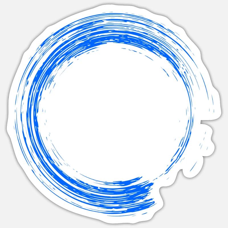 Rond design brosse bleu - Sticker taille S (10 x 10 cm) - blanc mat