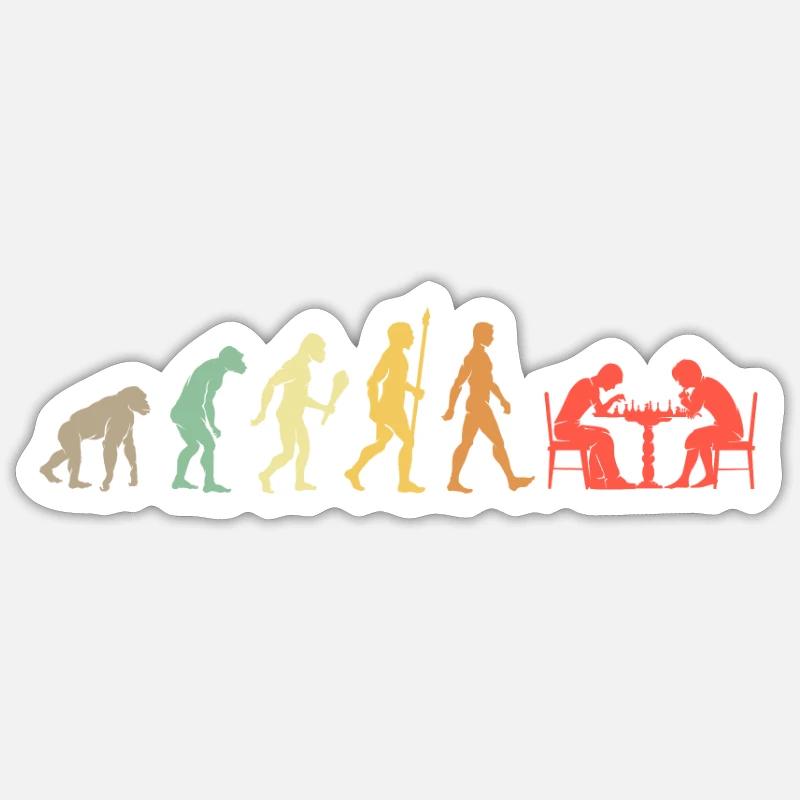 Vintage Schach Evolution Schachspieler Geschenk - Sticker Größe S (10 x 10 cm) - Mattweiß
