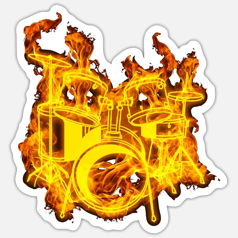 Drum On Fire Music Drum Kit Lover Gift Idea Sticker size S (10 x 10 cm)