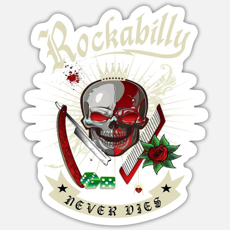 Rockabilly Skull - Sticker size S (10 x 10 cm) - white matte