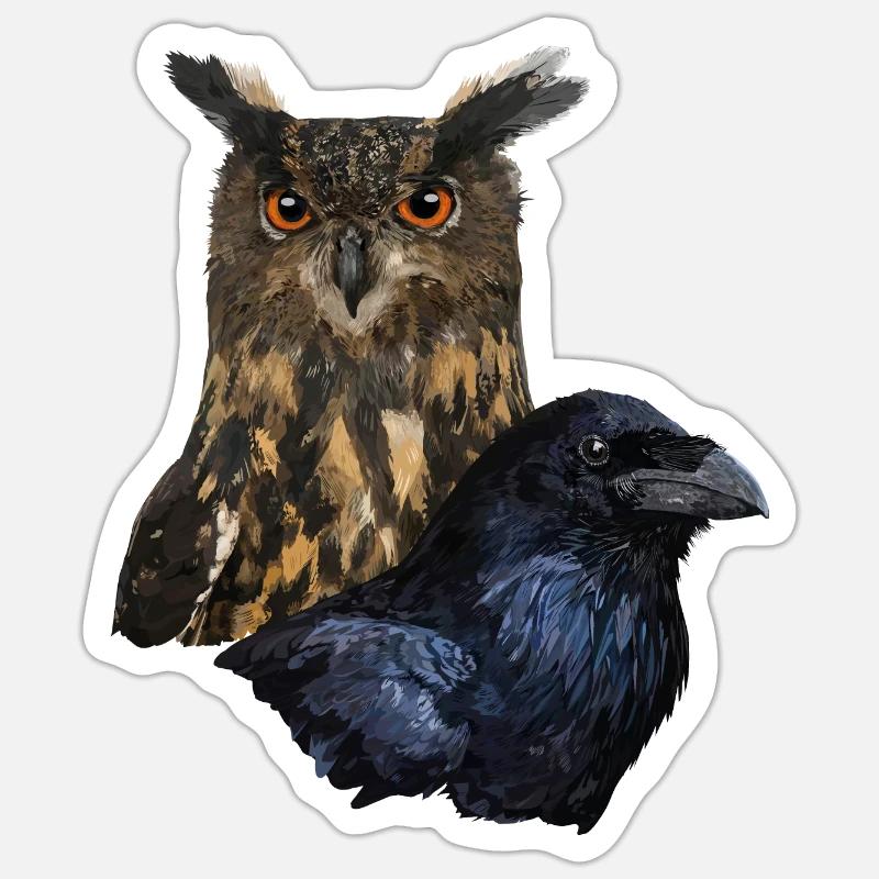 Eule und Krähe Sticker Größe S (10 x 10 cm)
