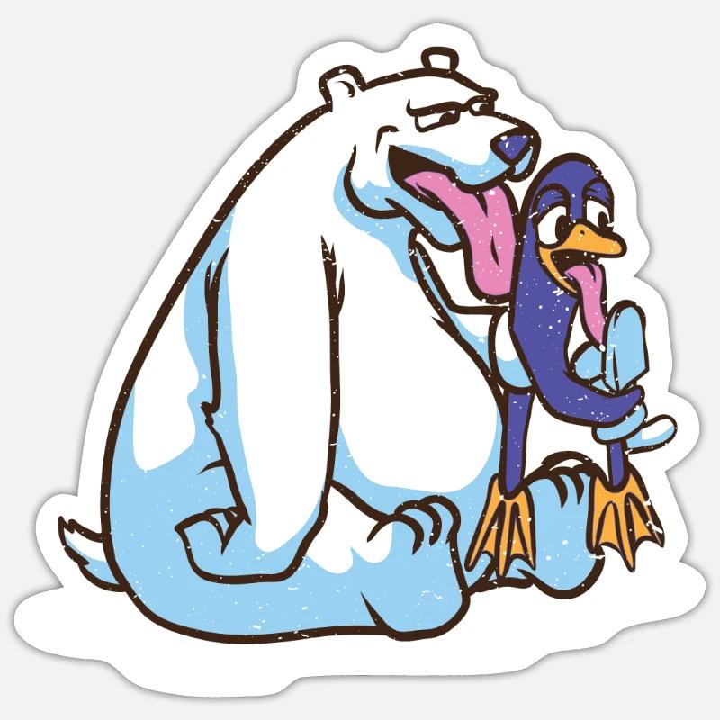 Lustiger Eisbär leckt Pinguin Eiscreme Polarbär - Sticker Größe S (10 x 10 cm) - Mattweiß