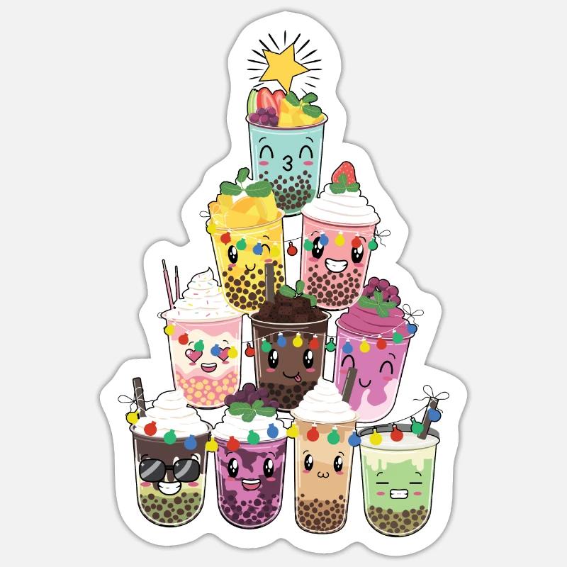 Bubble Tea Christmas Tree - Sticker size S (10 x 10 cm) - white matte