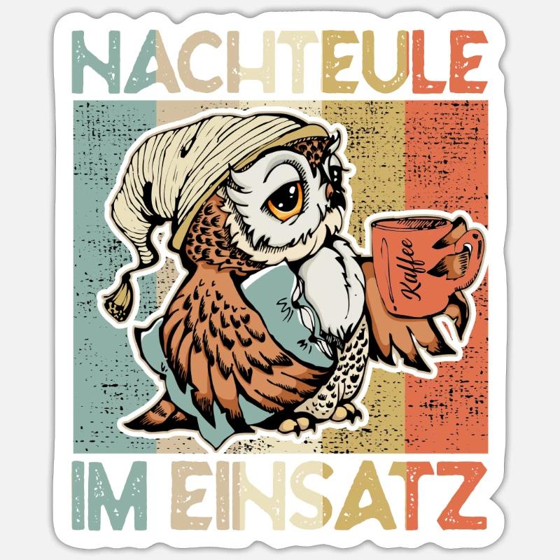 Nachteule im Einsatz Eule Müde Krankenschwester Sticker Größe S (10 x 10 cm)