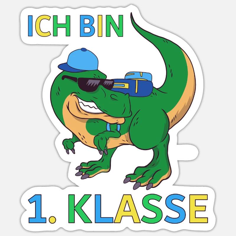 Schulkind Einschulung Dino T-Rex Geschenk - Sticker Größe S (10 x 10 cm) - Mattweiß