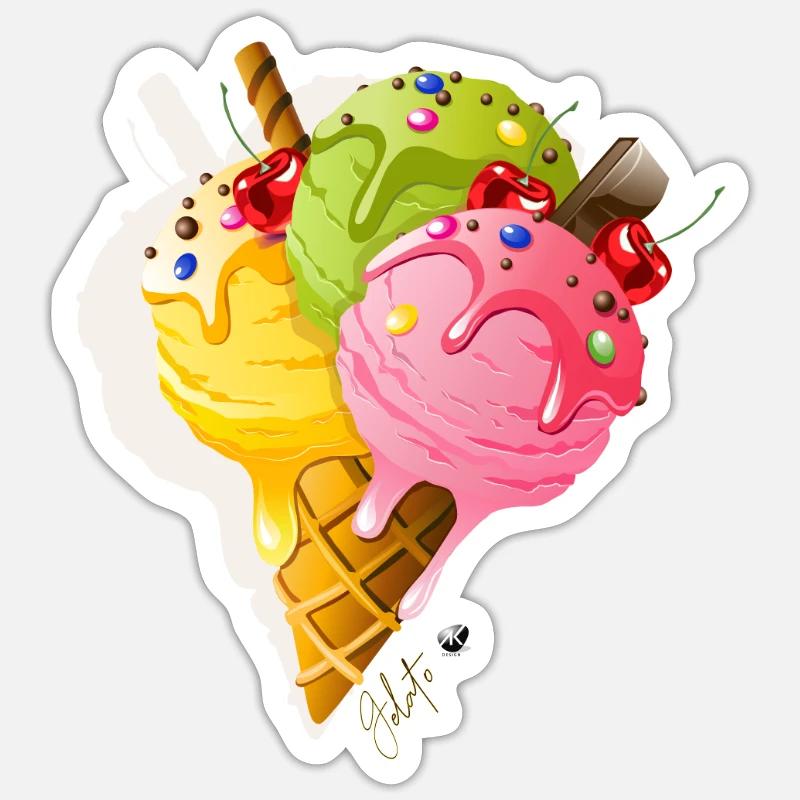 Crème glacée multicolore dans la gaufre de Cornet figure Sticker taille S (10 x 10 cm)
