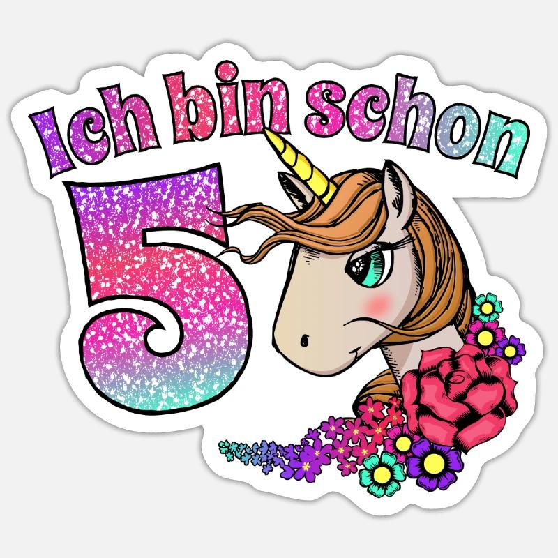 5. Geburtstag Mädchen Einhorn Geburtstagsgeschenk - Sticker Größe S (10 x 10 cm) - Mattweiß