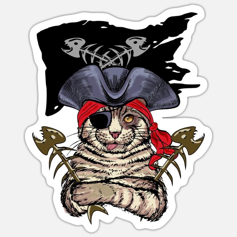 Chat pirate chat pirate pirate idée de cadeau - Sticker taille S (10 x 10 cm) - blanc mat