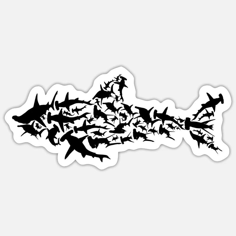 Requins requins - Sticker taille S (10 x 10 cm) - blanc mat
