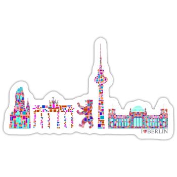 Berlin T-Shirt - Berlin Skyline Shirt - I Love - Sticker size S (10 x 10 cm) - white matte - Front