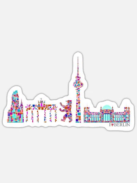 Berlin T-Shirt - Berlin Skyline Shirt - I Love - Sticker Größe S (10 x 10 cm) - Mattweiß