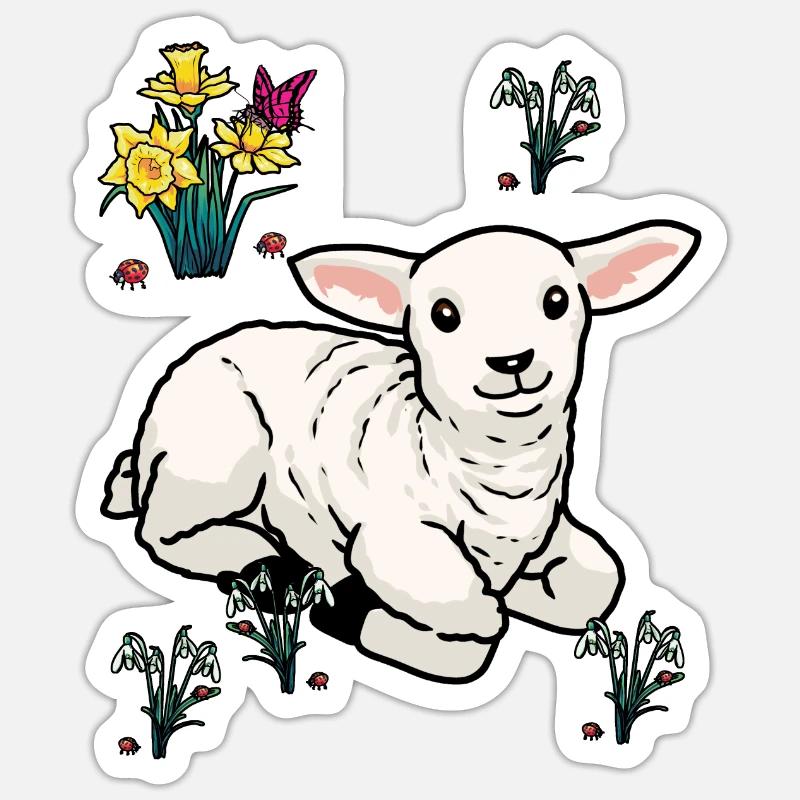Happy Easter Nature Spring Lamb Ungulates Sheep Sticker size S (10 x 10 cm)