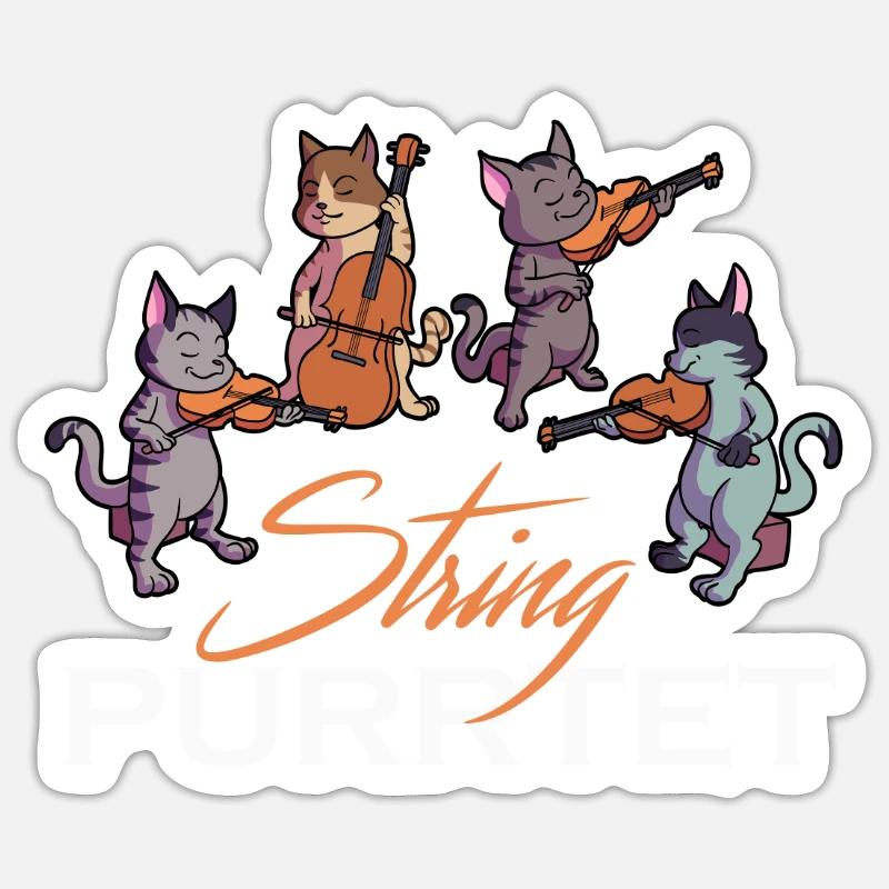String Purrtet Cat Playing Violin Cello Kitty Clas Sticker size S (10 x 10 cm)