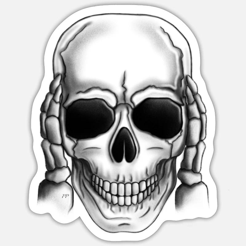 Crâne n’entend pas - Sticker taille S (10 x 10 cm) - blanc mat