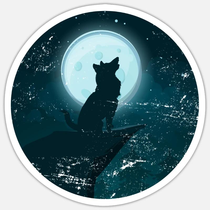 Vollmond Raubtier Geschenk Wolf - Sticker Größe S (10 x 10 cm) - Mattweiß