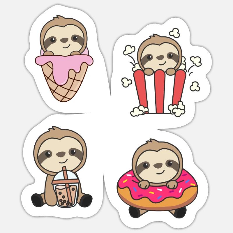Sloth Candy Bubble Tea Popcorn Doughnut Sweet Sticker size S (10 x 10 cm)