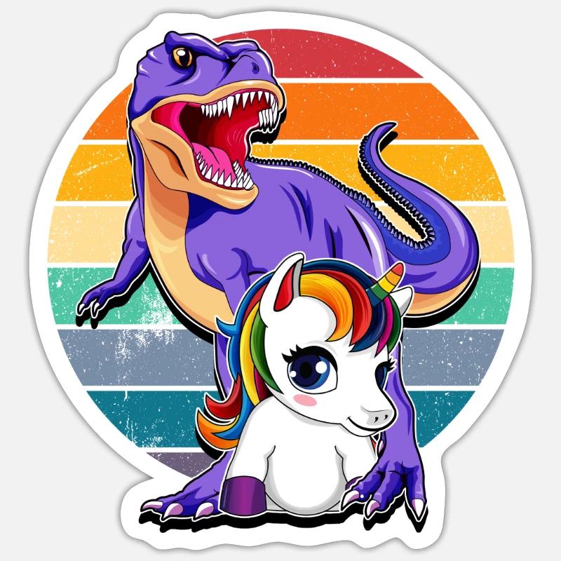 Licorne et dinosaure - Sticker taille S (10 x 10 cm) - blanc mat