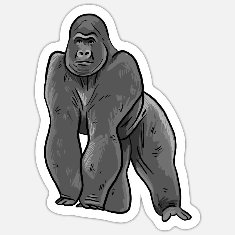 Gorilla Illustration - Sticker Größe S (10 x 10 cm) - Mattweiß