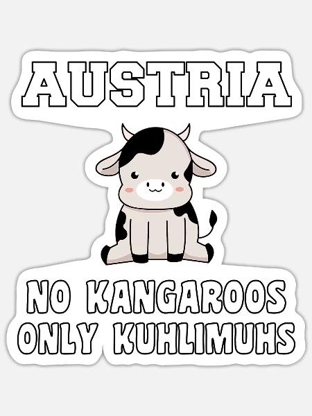 Austria Kuhlimuhs Kuh Österreich Mundart Geschenk - Sticker Größe S (10 x 10 cm) - Mattweiß