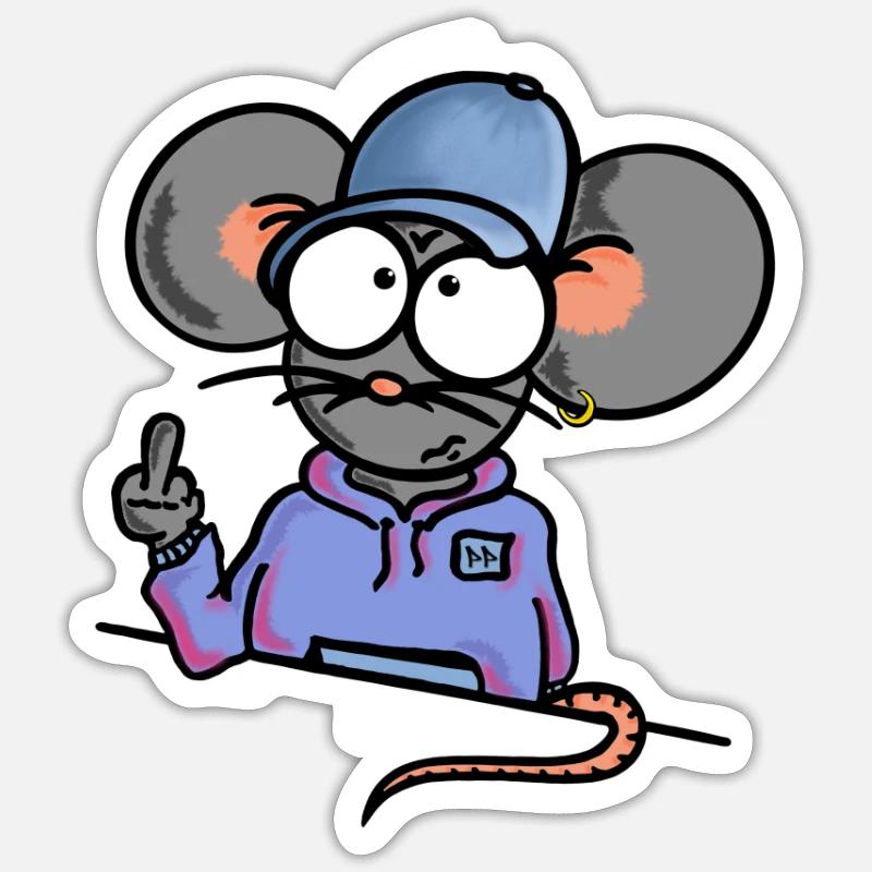 Mouse shows middle finger - Sticker size S (10 x 10 cm) - white matte