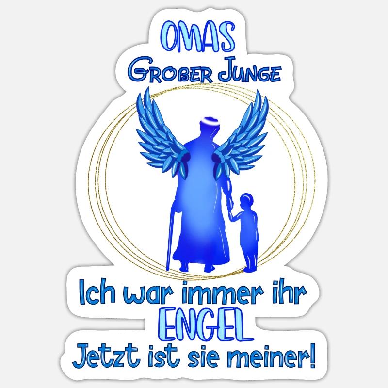Omas Junge, Gedenken Engel Erinnerung Geschenk - Sticker Größe S (10 x 10 cm) - Mattweiß