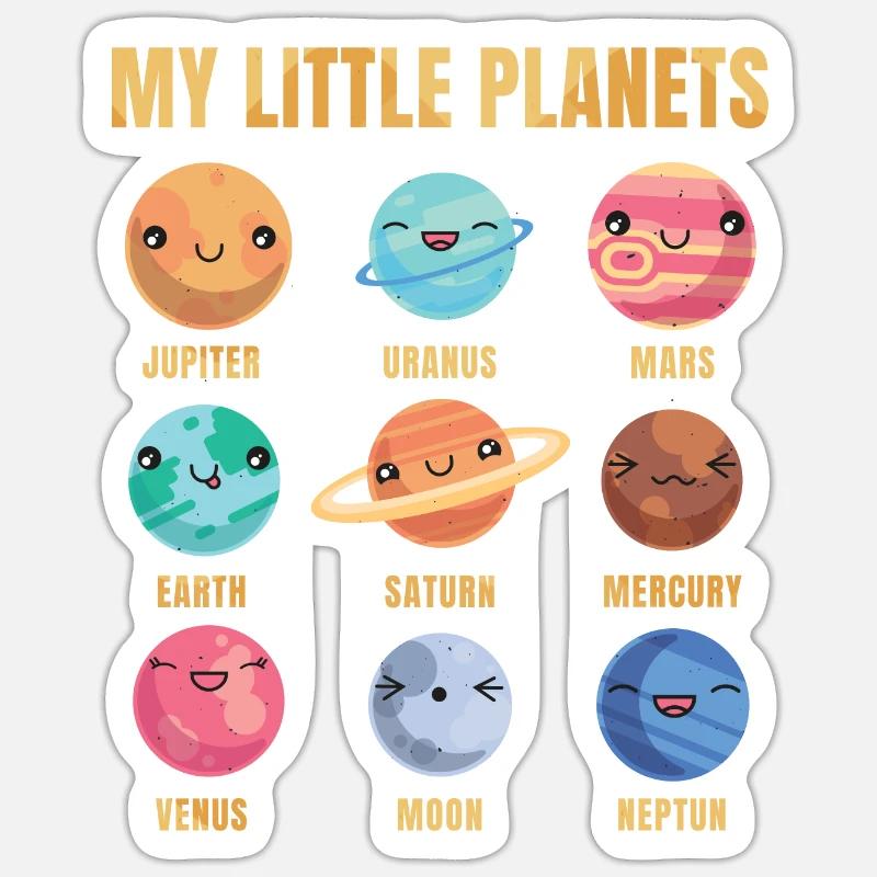 Solar System - Cute Planets - Planet - Galaxy - Sticker Größe S (10 x 10 cm) - Mattweiß