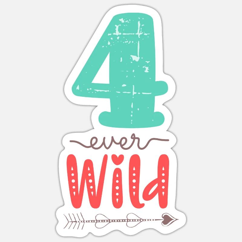Four Ever Wild 4. Geburtstag Geschenk Mädchen - Sticker Größe S (10 x 10 cm) - Mattweiß
