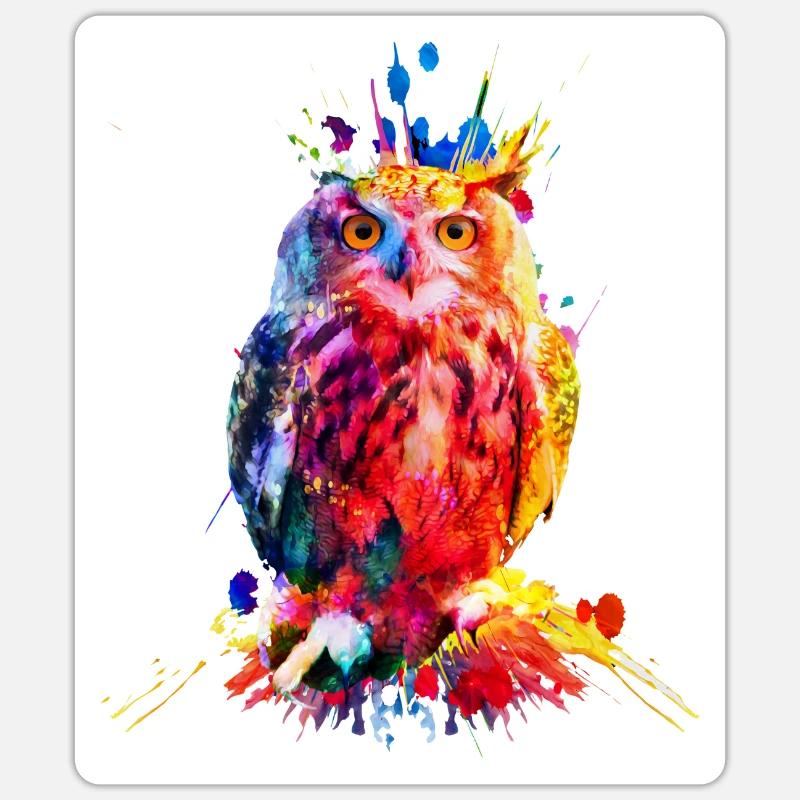 Bunte Eule, Aquarell - Sticker Größe S (10 x 10 cm) - Mattweiß
