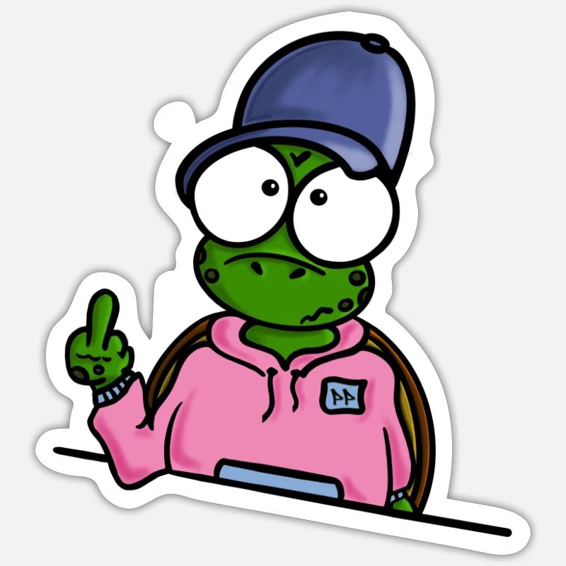 Turtle with Cap Middle Finger - Sticker size S (10 x 10 cm) - white matte