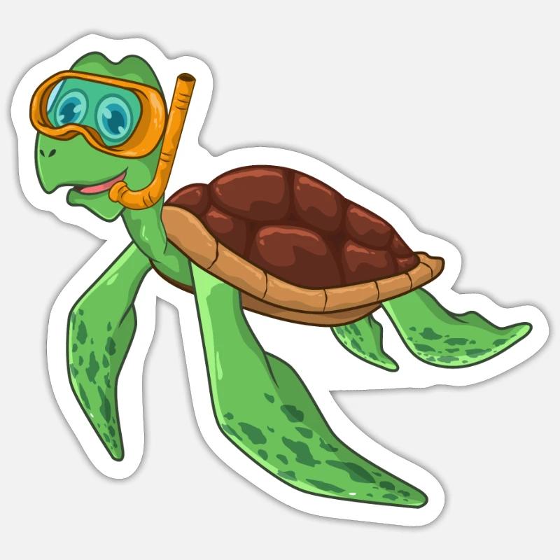 Turtle Diving Diver Sticker size S (10 x 10 cm)