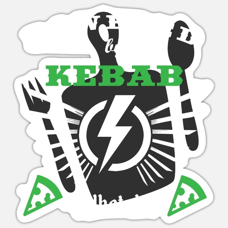 POWERED BY KEBAB - Sticker taille S (10 x 10 cm) - blanc mat