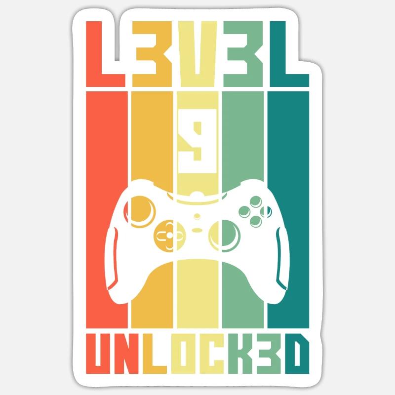 Level 9 Unlocked Zocker 9 Geburtstag Geschenk - Sticker Größe S (10 x 10 cm) - Mattweiß