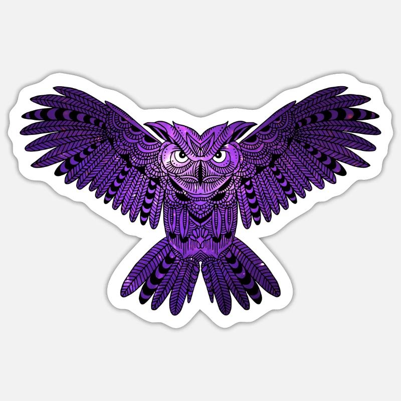 Violette Eule mit Universum - Sticker Größe S (10 x 10 cm) - Mattweiß