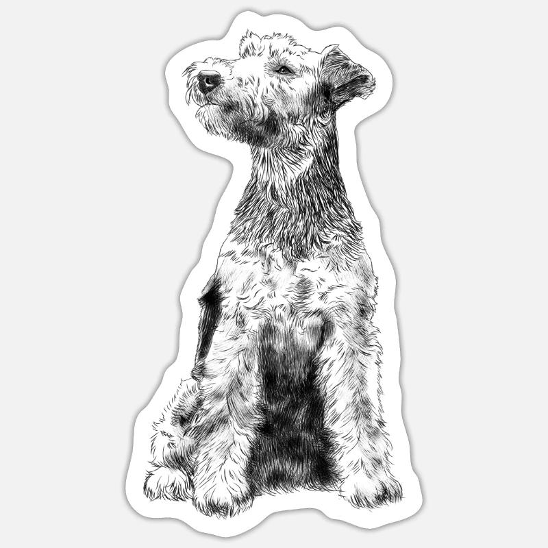 Sitzender Welsh Terrier Hund - Sticker Größe S (10 x 10 cm) - Mattweiß