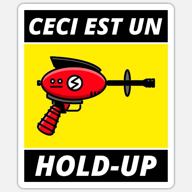 Ceci est un Hold-Up - SF Comics Gun - Sticker taille S (10 x 10 cm) - blanc mat