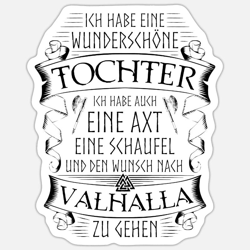 Vater Tochter Wikinger Spruch Valknut Valhalla - Sticker Größe S (10 x 10 cm) - Mattweiß
